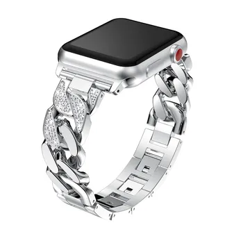 Moterų Apyrankę, Apple Watch Band Serijos 6 5 se 4 3 2 1 prabangus Diamond Grandines Dirželis Metalo 38 42 40 44 mm iwatch Kilpos