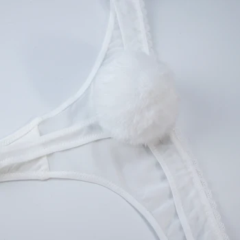 Moterų balti skaidrus nėriniai ultra plona elastinga akių liemenėlė seksualus erotiniai didelis katytė nuimamas uodega 2pieces/set CYHWR