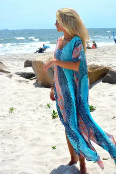 Moterų Boho maudymosi Kostiumėliai, Kaftan Bikini Padengti iki V-kaklo Dryžuotas Kratinys Paplūdimio Maxi Suknelė Maudymosi maudymosi kostiumėlį