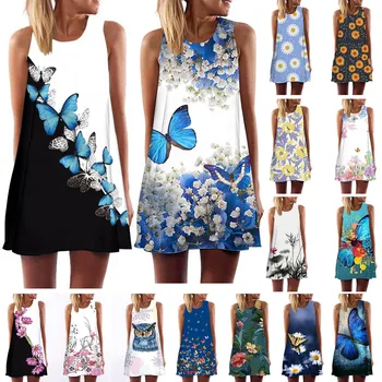 Moterų Derliaus Boho Berankovis Vasaros Paplūdimio Išspausdinta Trumpa Mini Suknelė Платье Aukštos Kokybės Летнее Suknelės Moterims 2021 Elegantiškas