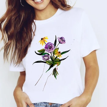 Moterų Grafinis Gėlių Meilė Mados 2021 Spausdinimo Atsitiktinis Pavasario 90-ųjų Vasarą Lady Drabužius Viršūnes Tees Spausdinti Moterų Marškinėlius (T-Shirt