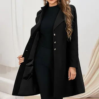 Moterų Ilgas Rankovėmis Vilnoniai Paltai Atvartas Vientisos Spalvos Ilgą Striukę, Paltą Korėjos Versija Naują Rudenį Mados Long Cardigan