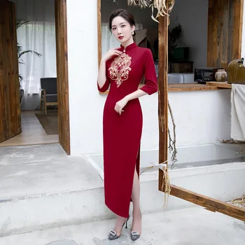 Moterų Klasikinis Medvilnės Cheongsam Ponios Sexy Siuvinėjimo Vakare Šalies Kinų Suknelė Tradicinė Derliaus Mandarinų Apykaklės Qipao