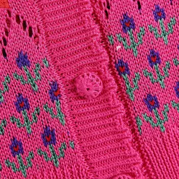 Moterų Mados Vieno krūtinėmis Apkarpytos Megzti Megztinis seksualus Pasėlių Gėlių Megztinis mados v kaklo Viršutiniai drabužiai ilgomis Rankovėmis Chic Viršūnės