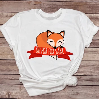 Moterų marškinėliai Animacinių filmų trumpas rankovės atsitiktinis 90s mielas Fox Gyvūnų Ponios Spausdinti Grafinis T Viršų Lady Marškinėliai Moteriška Tee Marškinėliai