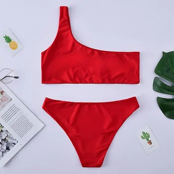 Moterų Maudymosi Kostiumėliai, Push Up Maudymosi Kostiumėlį Vieną Petį Kieto Juoda Raudona Brazilijos Bikini Nustatyti 2020 M. Biquini Maudymosi Kostiumas, Paplūdimio Plaukimo Kostiumas
