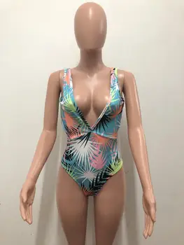 Moterų naujų rankovių spausdinti jumpsuit mados seksualus bikini stora