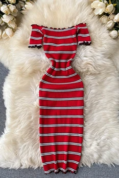 Moterų naujų valgomieji medis grybelis suknelė 2021 moterų velniop kaklo dryžuota mini suknelė seksualus mados atsitiktinis šalies Bodycon Suknelė