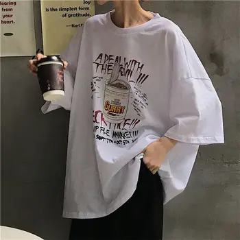 Moterų Negabaritinių marškinėliai vasarą naujų animacinių filmų spausdinimo O-Kaklo trumpomis rankovėmis marškinėliai Harajuku Stilius streetwear marškinėliai moterims grafinis