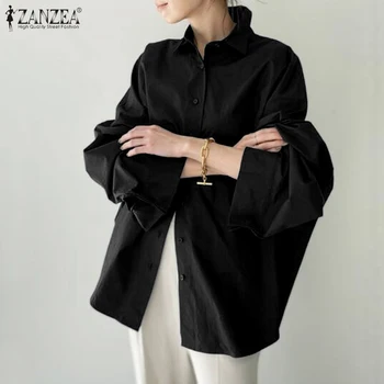 Moterų Nereguliarus Palaidinė ZANZEA 2021 Elegantiškas, Kietas Marškinėliai ilgomis Rankovėmis Blusas Moterų Mygtuką Tunika Atsitiktinis Chemise Viršūnės