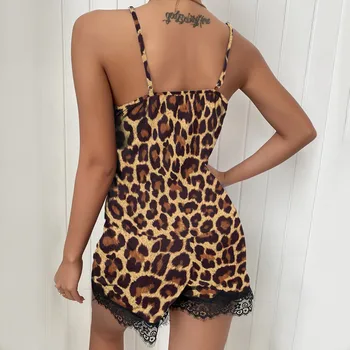 Moterų Pajama Komplektai Vasaros Orui Jaukus Sleepwear Mados Širdies Dot Leopardas Spausdinti Kontrastas Nėrinių Diržas Šortai Nustatyti Pijama Mujer