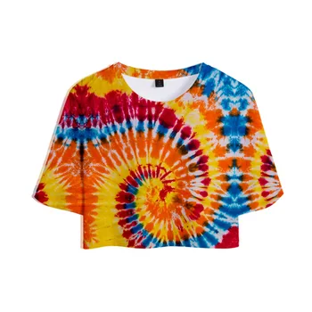 Moterų Pasėlių marškinėliai bandhnu 3D Viršuje Paisley tie dažai grafinis t marškinėliai Bamba trumpomis Rankovėmis Vasarą Paauglių Merginų Paplūdimio Drabužiai Atostogų