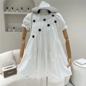 Moterų Pavasario Vasaros 2021 Mados Temperamentas trimatis gėlių balta suknelė