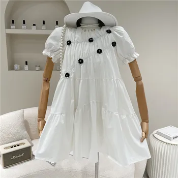 Moterų Pavasario Vasaros 2021 Mados Temperamentas trimatis gėlių balta suknelė