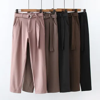 Moterų Pavasario Vasaros Haremo Kelnės Kietas Aukšto Juosmens Elegantiška Biuro Darbo Drabužiai Kelnės Su Diržo Atsitiktinis Pantalones