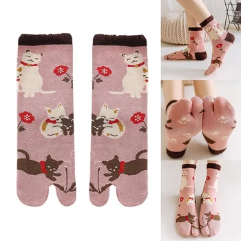 Moterų Sandalai Kojinės Tabi Kojinės Split Toe Flip Flop Kimono Medvilnės Animacinių filmų Gyvūnų Viduryje Vamzdis Du-Konservatyvusis