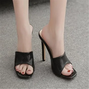 Moterų sandalai PU Paslysti Ant 11cm Ploni Kulniukai Aukšti kulniukai Aikštėje Kojų Seklių moterų batai sandalias mujer 2020 m dydis 35-42 juoda balta