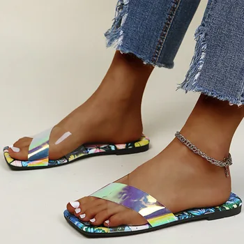 Moterų Sandalai Vasarą Spalvinga Plokšti Batai Moterims, Skaidrus Šlepetės Plius Dydžio Butai Vasaros Chaussure Femme Fahion Flip Flops