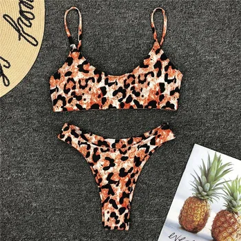 Moterų Sexy, Leopardas spausdinimui Bikini Nustatyti Vasaros Paminkštinta Push up maudymosi Kostiumėliai Paplūdimio maudymosi kostiumėlį Dviejų dalių Kostiumai