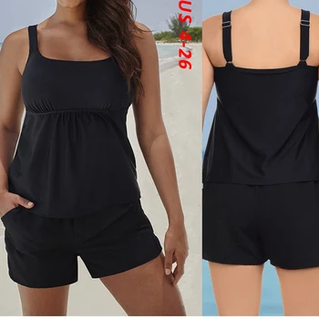 Moterų Tankini Nustatyti 2021 Plius Dydis maudymosi kostiumėlis, Šortai Vasaros Paplūdimio Drabužiai Vintage Juodas Dviejų dalių Maudymosi Moterų Maudymosi Kostiumas