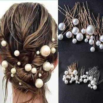 Moterų U-formos Pin Metalo Žiburių Įrašą, plaukų segtukai, Imituojant Perlas Vestuvių Tiara Plaukų Aksesuarai Vestuvių Šukuosena Dizaino Įrankiai