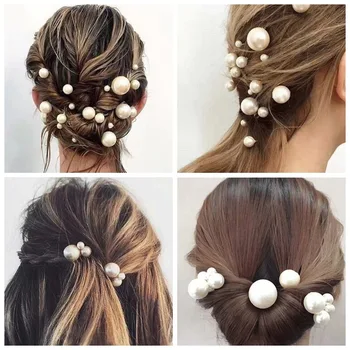 Moterų U-formos Pin Metalo Žiburių Įrašą, plaukų segtukai, Imituojant Perlas Vestuvių Tiara Plaukų Aksesuarai Vestuvių Šukuosena Dizaino Įrankiai