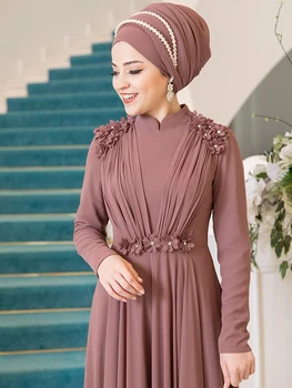Moterų Vakarinę Suknelę Naujo Sezono Islamo Musulmonų, Kuriems Hijab Šalis Nešioti Gėlių Aksesuaras Pamušalu, Negabaritinių Ilgai Abaja Turkija