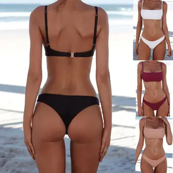 Moterų Vasaros Bikini Komplektas Paminkštinta Liemenėlė Trumpas Rinkiniai Thong Bikini Komplektas Push up Trikampis, maudymosi Kostiumėliai, Maudymosi Du Gabalus
