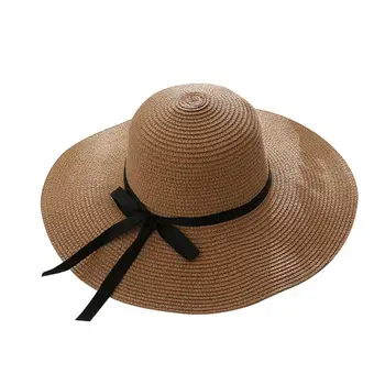 Moterų Vasaros Kelionių Paplūdimio UV Apsauga Bowknot Platus Kraštų Šiaudų Skrybėlę nuo Saulės Bžūp Ponios vasaros skrybėlę moterų vestuvių chapeu feminino
