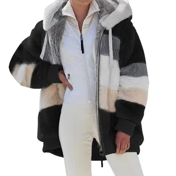 Moterų Žiemos Paltai Mados moterų striukė moteris Atsitiktinis šiltas Susiuvimo Pledas Ponios Drabužiai Gobtuvu Užtrauktuku moterų Kailio drabužiai #W