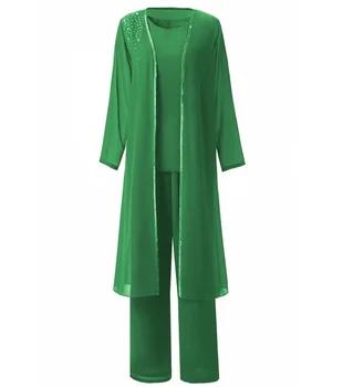 Motina Nuotakos Suknelės, Elegantiški Žalios 2020 Zawalcowany Šifono Pantsuit 3 Gabalus Plius Dydis Vestuvių Šalis Svečių Suknelė Suknelė