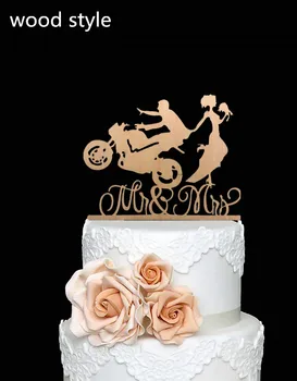 Motociklo stiliaus vestuvių tortas topper nuotaka ir jaunikis topper vestuvių, sužadėtuvių metines pyragas apdaila