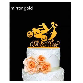 Motociklo stiliaus vestuvių tortas topper nuotaka ir jaunikis topper vestuvių, sužadėtuvių metines pyragas apdaila