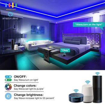 Muzikos 5050 LED Juostelės Šviesos Lanksti RGB Lempos Juostelės SMD TV Juosta atspari Vandeniui Bluetooth WIFI Valdytojas + adapteris app Alexa