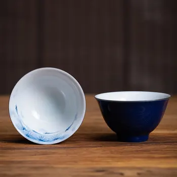 Mėlyna Ranka-Dažytos Žuvų Žaidimas Keramikos Teacup Jingdezhen Asmens Taurės Underglaze Kung Fu Jin Junmei Žalia Teacup Teaware
