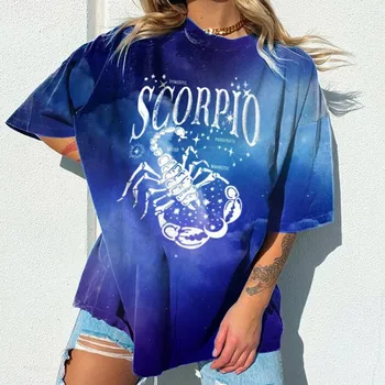 Mėlyna Skorpionas Grafinis T Marškinėliai Moterims Mados Raidžių Spausdinti Negabaritinių Vasaros Tshirts O-Kaklo Prarasti Tees Viršūnes 2021 Naujų Korėjos Stiliaus