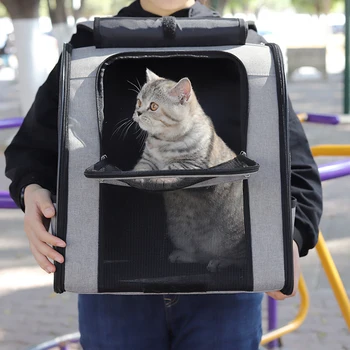 Naminių gyvūnų prekių katė kuprinė iš narvo nešiojamų dvigubas pečių kvėpuojantis didelės talpos, dviejų pakuočių kuprinė katė