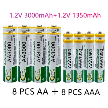 Nauja 1.2 V AA 3000mAh Ni-MH baterija + AAA baterijos 1350MA įkraunamos baterijos Ni-MH 1.2 V AAA baterijos