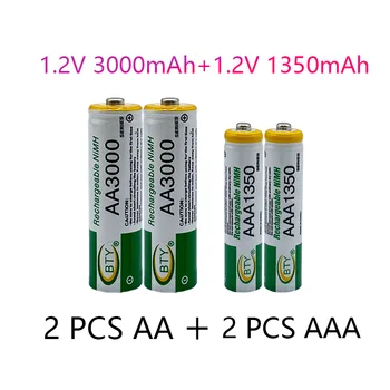 Nauja 1.2 V AA 3000mAh Ni-MH baterija + AAA baterijos 1350MA įkraunamos baterijos Ni-MH 1.2 V AAA baterijos