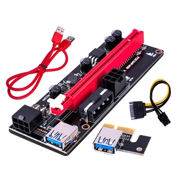 Nauja PCI-E pcie Riser 009 Express 1X 4x 8x 16x Extender PCI-E USB Stove 009S Dual GPU 6Pin SATA Adapterio plokštę 15pin už BTC Miner