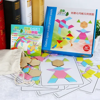 Nauja Spalvinga Medinė Dėlionė Geometrinis Tangram Valdybos Kūdikių Montessori Švietimo Žaislai Vaikams Nušvitimą Žaislas Žaidimas