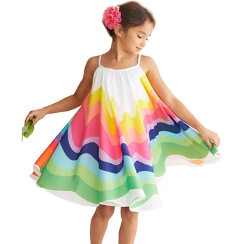 Nauja Vasaros Mielas Pyplys Baby Girl Dress Merginos Gimtadienio Dovanos Kostiumas Vaikams Princesė Rankovių Vaivorykštė Spausdinti Suknelės Diržas