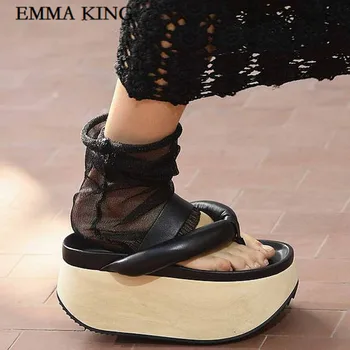 Nauja Vasaros Moterų Sandalai Blynai Platforma šlepetės Storio-soled Eglute Sandalai Elegantiškos Moterys Batų Mados Gatvė Atrodo