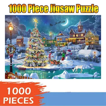 Naujas 1000 Gabalas Gražus Kalėdų Naktį Sniego Arenoje Modelio Įspūdį Tėvų-vaikų Interaktyvių mokomųjų Žaislų Головоломка