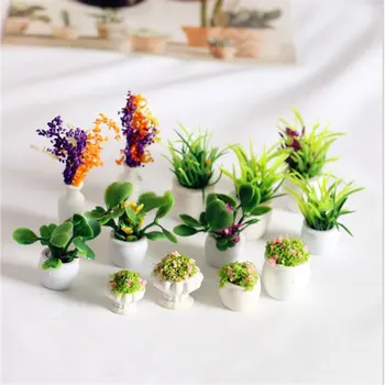 Naujas 12PCS Lėlės Namas Miniatiūriniai Gėlių Fėja Sodo Ornamentu Mini Vazoninių Augalų, Gėlių Puodą Bonsai Modelį, Vaikai, Žaisti Žaislas