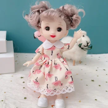 Naujas 16cm Bjd Doll 13 Bendrų Cute Lėlės 3D Ruda Akių uzpost Mados Baby Drabužiai, Batai Vaikams 