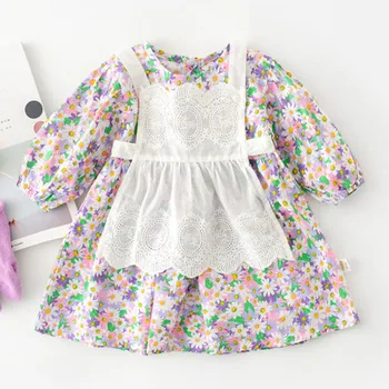 Naujas 2021 M. Pavasarį, Rudenį, Vaikai Mergina Gėlių Dviejų Dalių Rompers Kūdikiui Baby Girl Naujagimių Rompers Suknelė Drabužius Baby Girl Rompers Suknelė