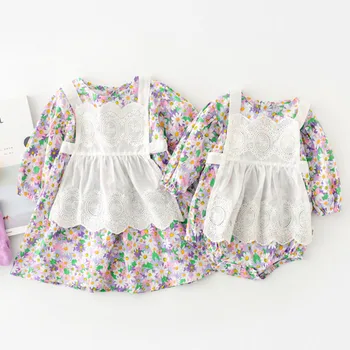 Naujas 2021 M. Pavasarį, Rudenį, Vaikai Mergina Gėlių Dviejų Dalių Rompers Kūdikiui Baby Girl Naujagimių Rompers Suknelė Drabužius Baby Girl Rompers Suknelė