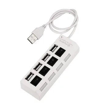 Naujas 4 Port USB 2.0 Hub On/Off Jungikliai + DC Maitinimo Adapterio Kabelis, skirtas PC Nešiojamas Hot Plug ir play 480 Mbps duomenų perdavimo greitį