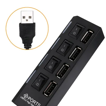 Naujas 4 Port USB 2.0 Hub On/Off Jungikliai + DC Maitinimo Adapterio Kabelis, skirtas PC Nešiojamas Hot Plug ir play 480 Mbps duomenų perdavimo greitį